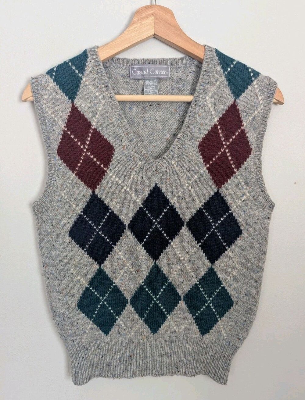 Vintage 80s Shetland Wool Argyle Sweater Vest Women's XS Preppy Retro Classic